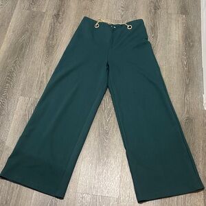 Nicole Miller Teal Flare Pants with Gold Accent